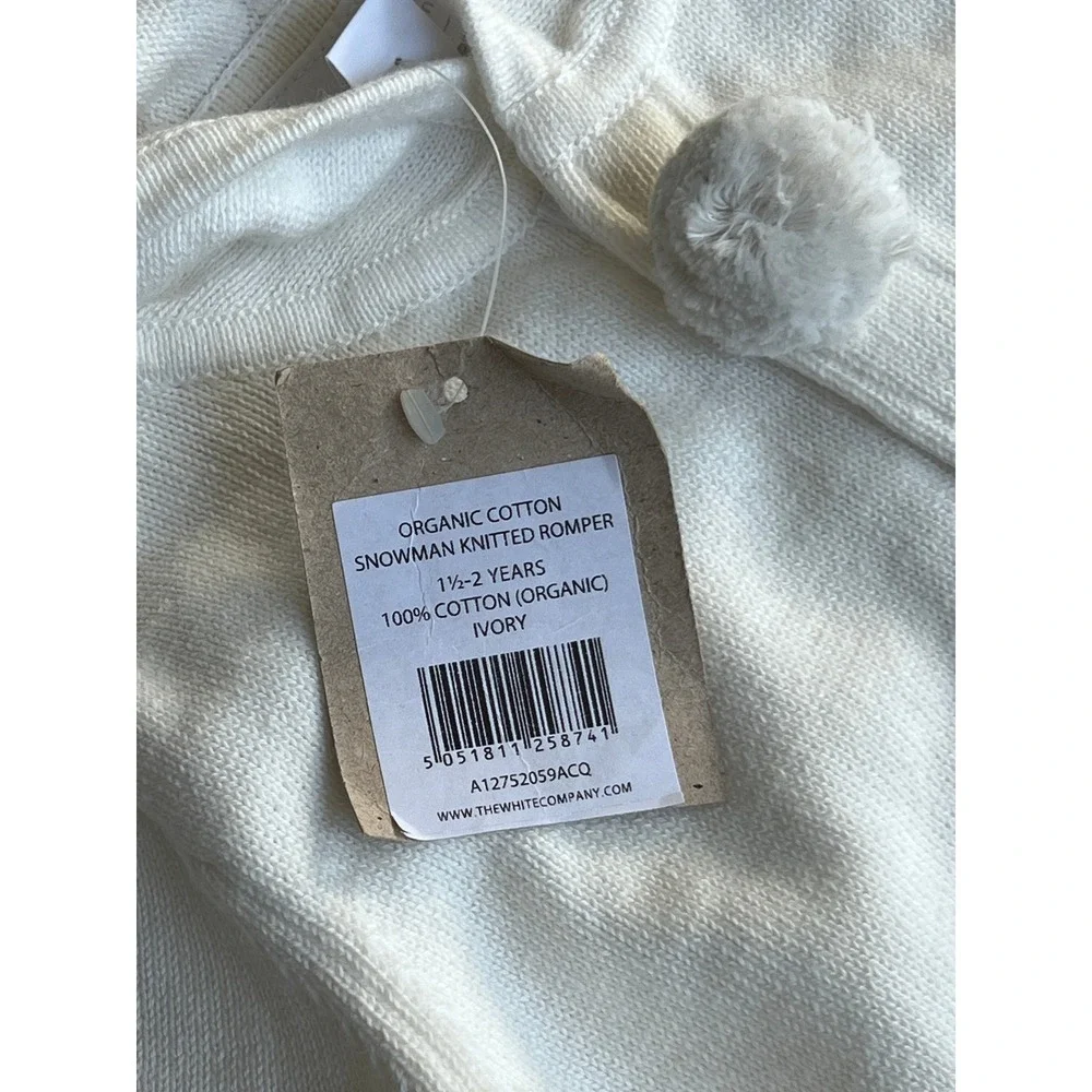 The Little White Company Snowman Knitted Romper Kids 1.5-2Y Ivory Organic Cotton